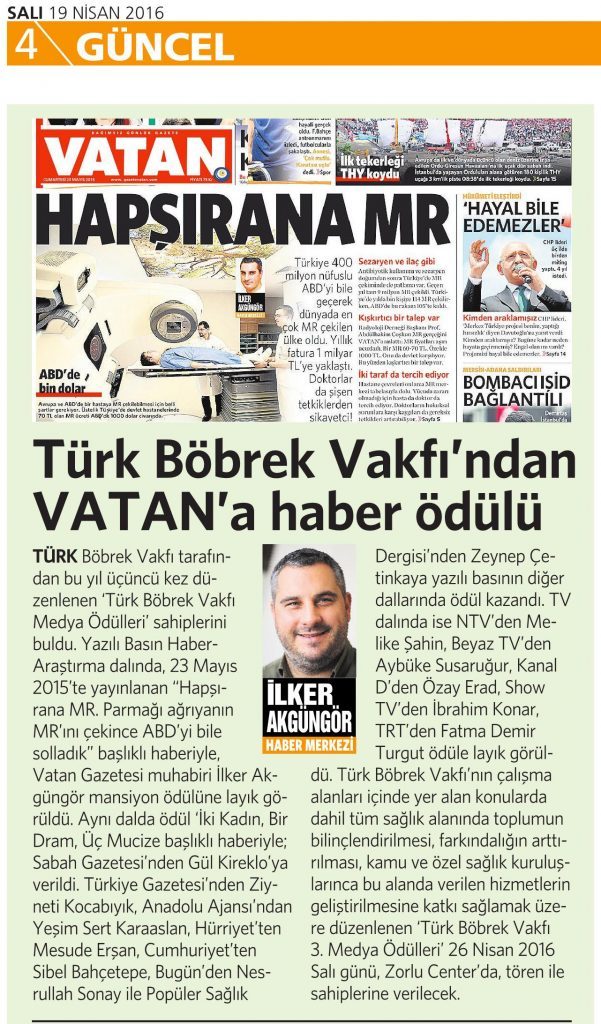 19 Nisan 2016 Vatan Gazetesi 4. sayfa 