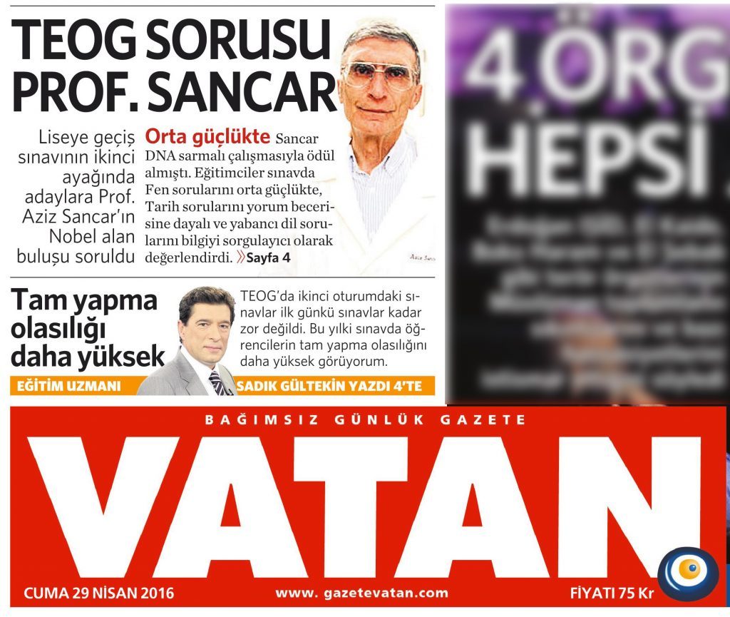 29 Nisan 2016 Vatan Gazetesi 1. sayfa 