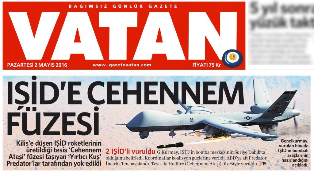 2 Mayıs 2016 Vatan Gazetesi 1. sayfa