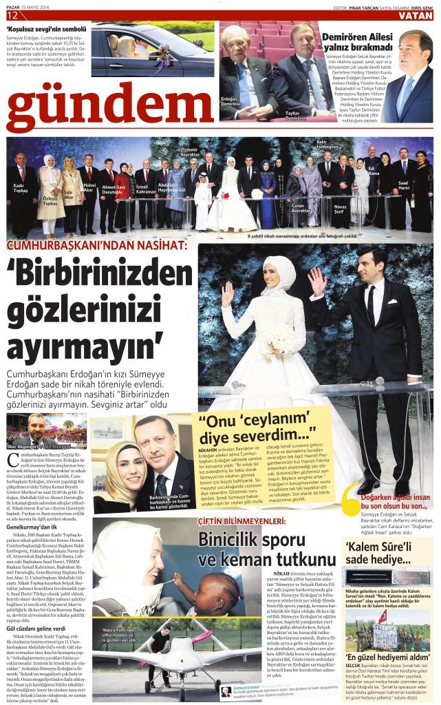 15 Mayıs 2016 Vatan Gazetesi 12. sayfa