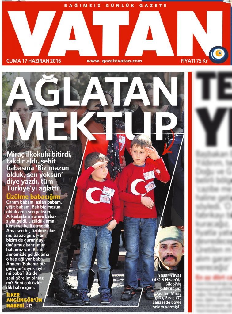 17 Haziran 2016 Vatan Gazetesi 1. sayfa