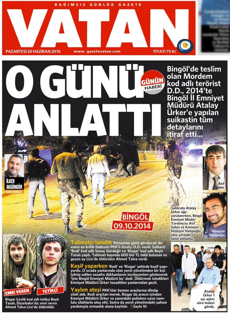 17 Haziran 2016 Vatan Gazetesi 1. sayfa