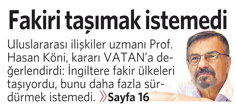 25 Haziran 2016 Vatan Gazetesi 1. sayfa