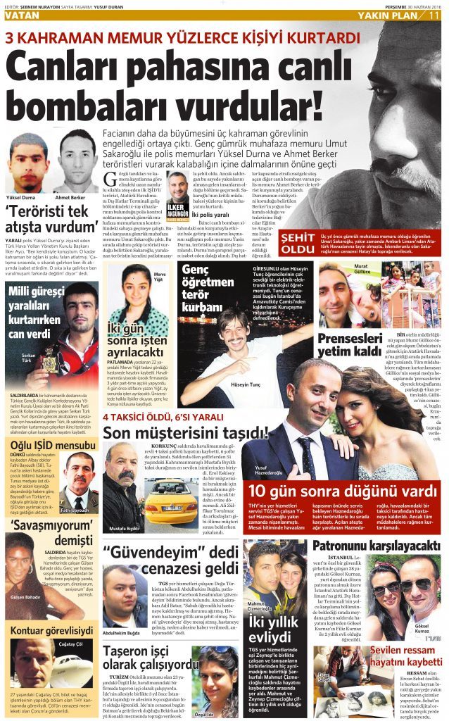 30 Haziran 2016 Vatan Gazetesi 11. sayfa