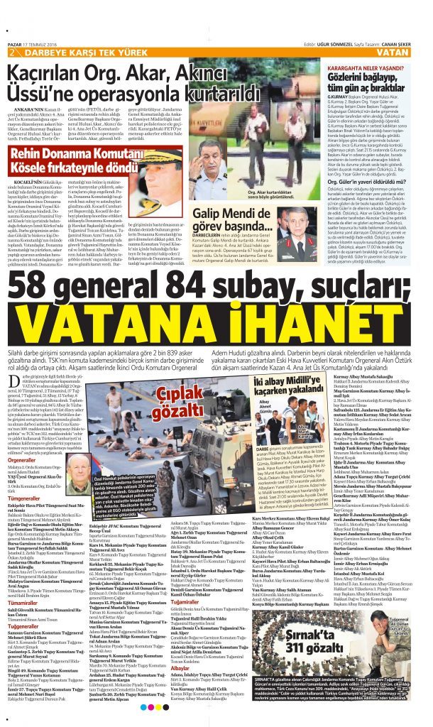 17 Temmuz 2016 Vatan Gazetesi 2. sayfa