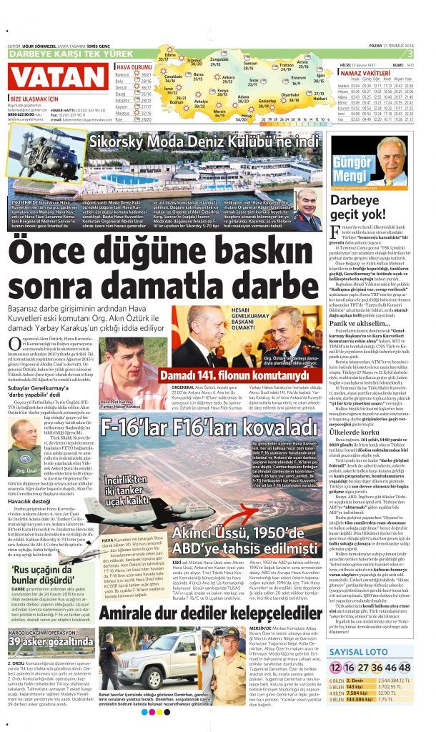 17 Temmuz 2016 Vatan Gazetesi 3. sayfa