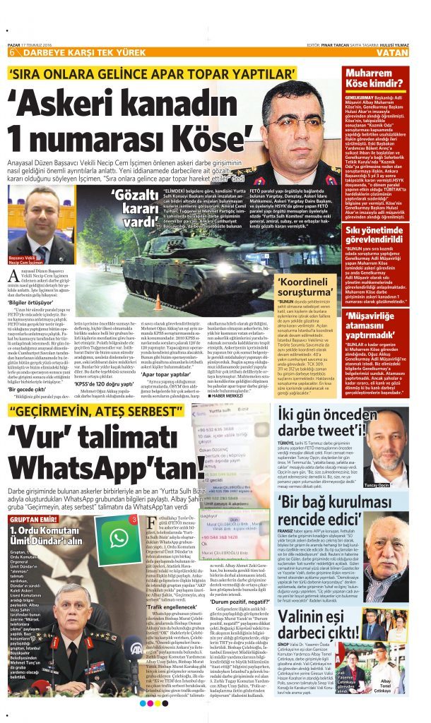 17 Temmuz 2016 Vatan Gazetesi 6. sayfa