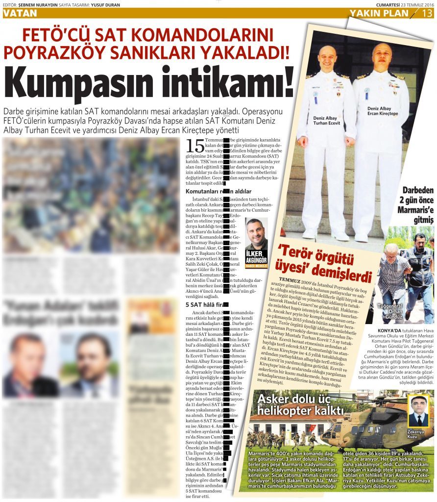 23 Temmuz 2016 Vatan Gazetesi 13. sayfa