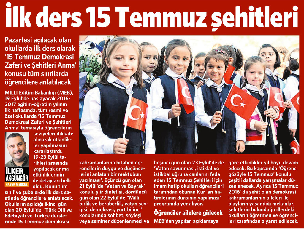 17 Eylül 2016 Vatan Gazetesi 15. sayfa