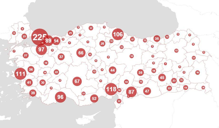 Olay sayısına göre 2015 Şiddet Haritası